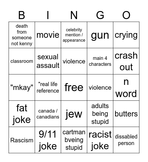 south park bingo Card