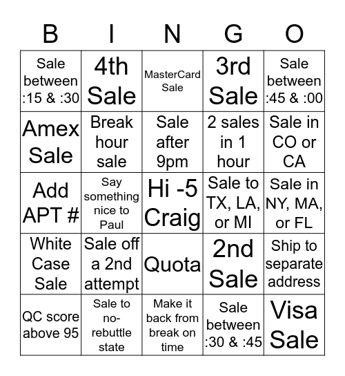 Untitled Bingo Card