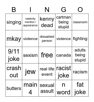 south park bingo Card