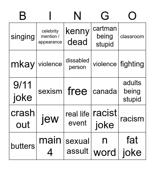 south park bingo Card