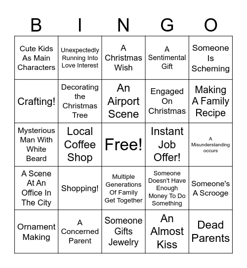 Hallmark Christmas Movie Bingo '24 Bingo Card