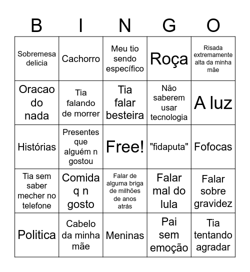 Natal casa de tia Bingo Card