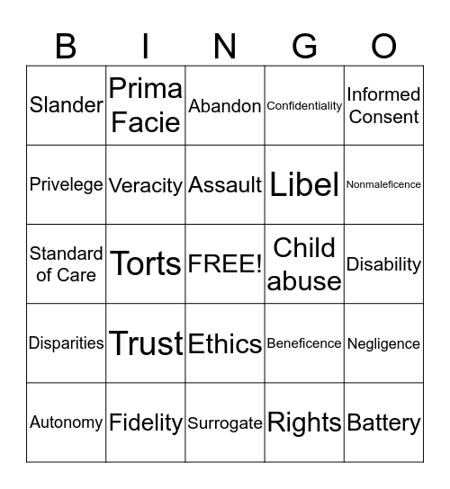 ETHICS  BINGO Card