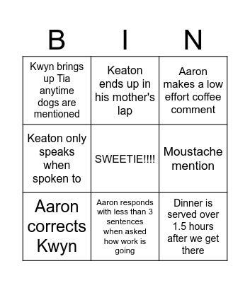 Christmas Eve Bingo Card