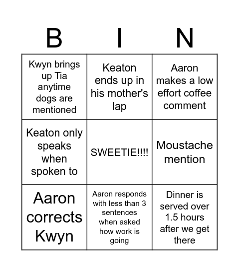 Christmas Eve Bingo Card