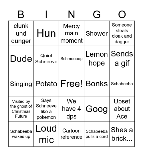 Schneeve Bingo Card