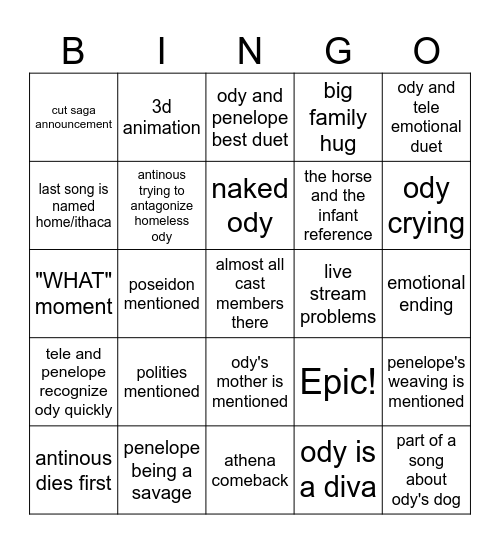 Epic Ithaca Saga Bingo Card