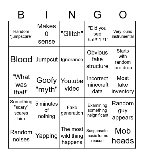 Raygloom creepypasta bingo card Bingo Card