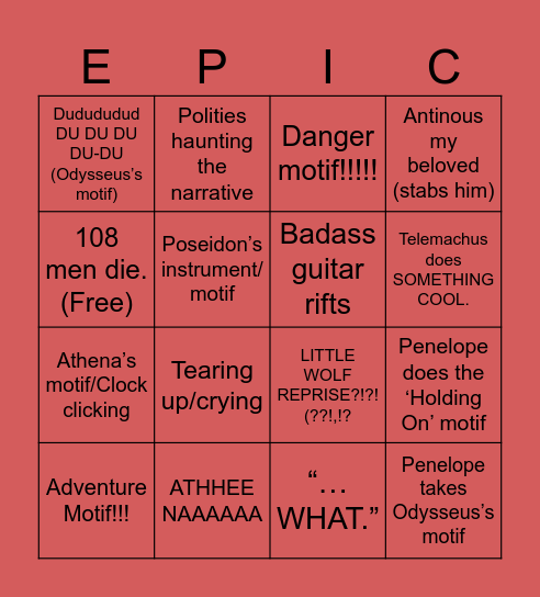 EPIC ITHACA SAGA Bingo Card