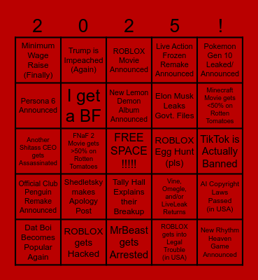 Grace's 2025 Bingo Card