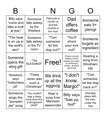 Krizek Family Christmas Bingo Card