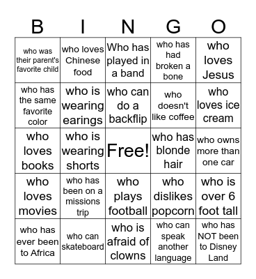 Ice-Breaker Bingo Card