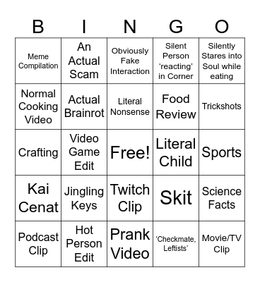 YouTube Shorts Bingo Card