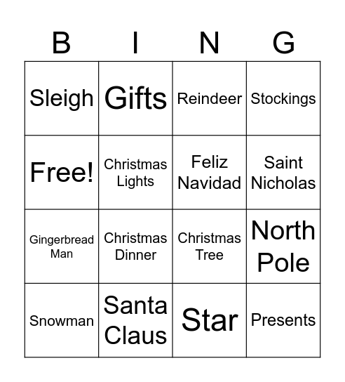 Christmas Bingo Card