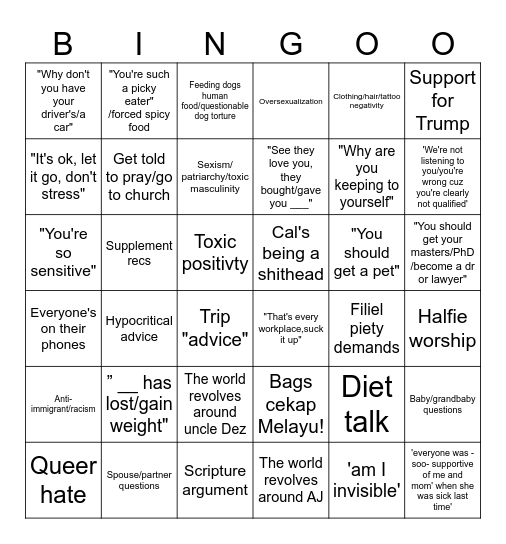 Family BS Bingo Card