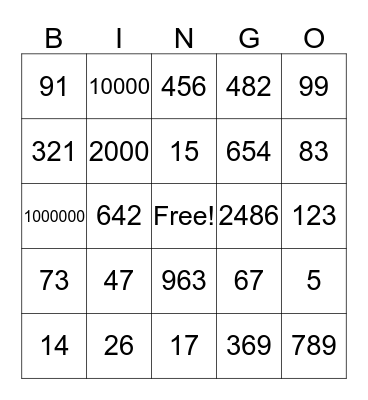 NUMEROS GRANDES Bingo Card