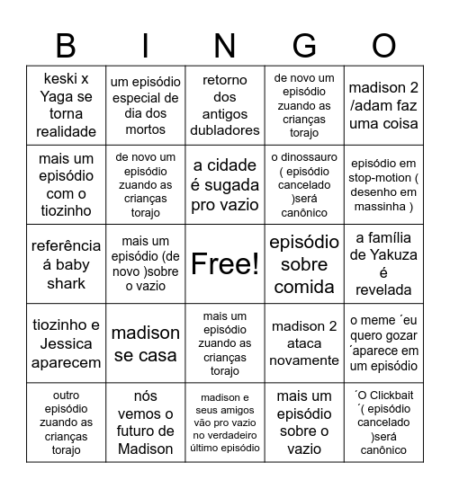 M Amigos : quinta e possível temporada Bingo Card