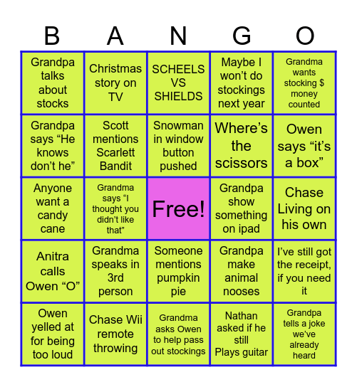 Overgaard Christmas 2024 Bingo Card