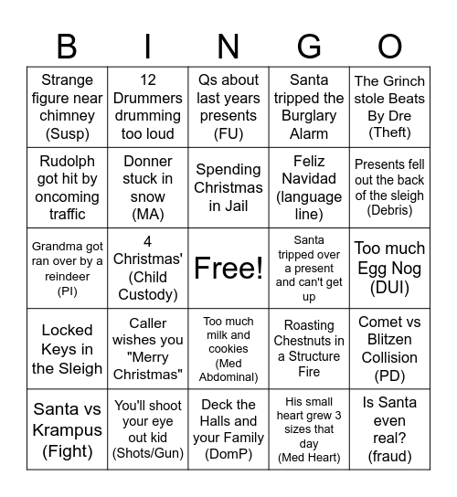 2800 Christmas Bingo Card