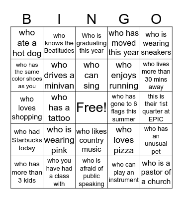 Ice-Breaker Bingo Card