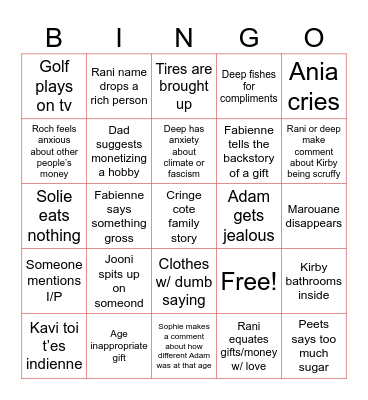 Holiday blurg Bingo Card