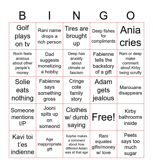 Holiday blurg Bingo Card