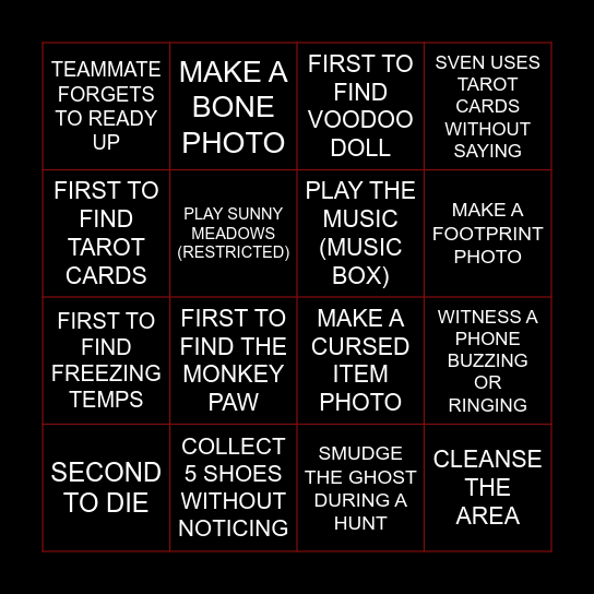 PHASMO Bingo Card