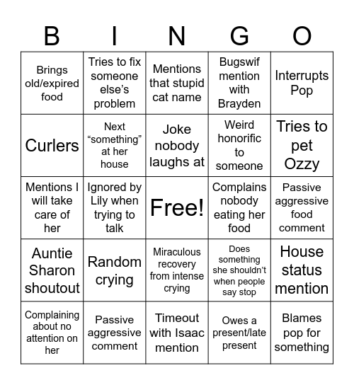 Nana Bingo Card