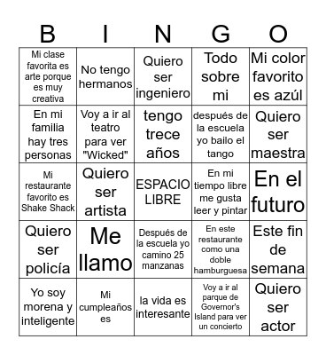 Bingo 8vo TODO SOBRE MI  Bingo Card