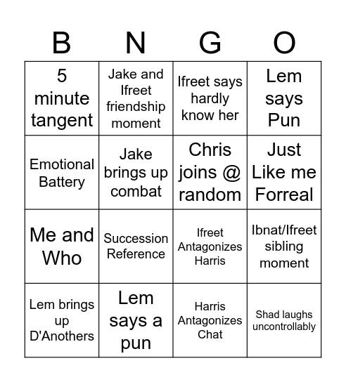 Untitled Bngo Bingo Card