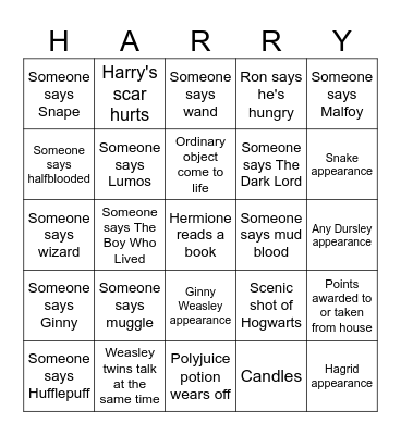 Harry Potter and the Sorcerer's Stone Bingo Card