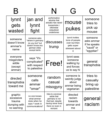 Jordon Family Xmas Bingo Card