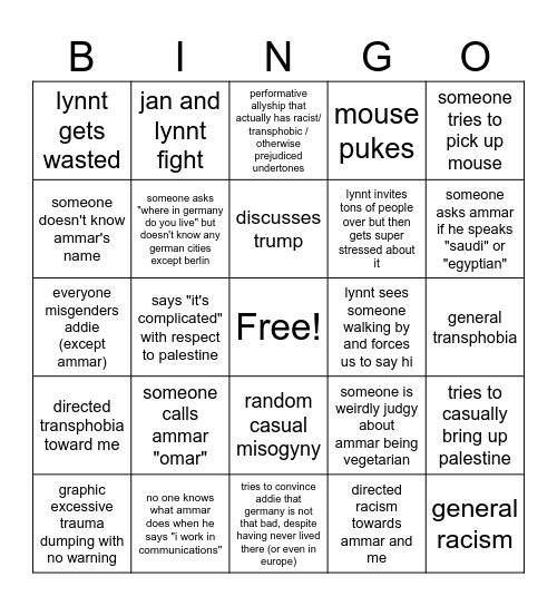 Jordon Family Xmas Bingo Card