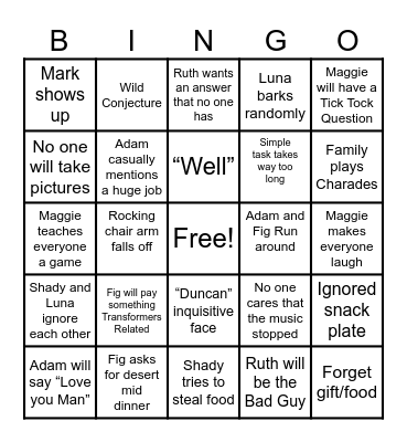 Christmas family bingo Card