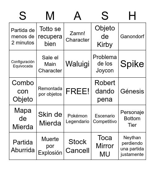 Casual Smash Bingo Card