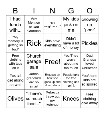Joanne Bingo Card