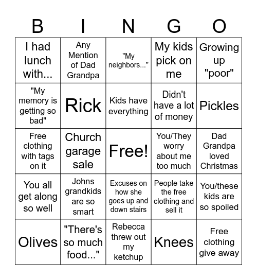 Joanne Bingo Card