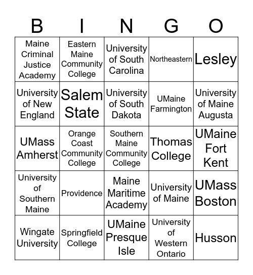 College BINGO Card