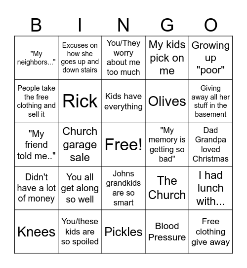 Joanne Bingo Card