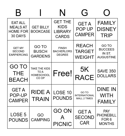 GOALS BINGO 2025 Bingo Card