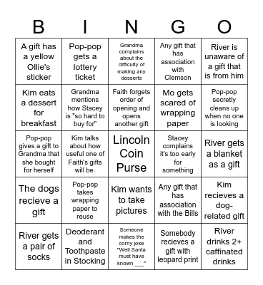 Family Christmas Bingo Card