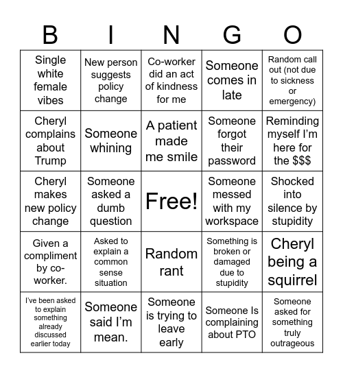 Workplace Chaos Bingo Card