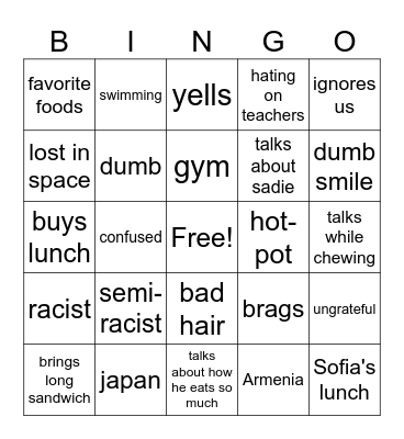 Eric Things Bingo Card