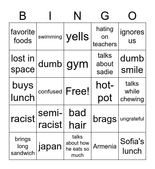 Eric Things Bingo Card