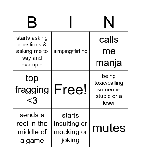 pookie Bingo Card