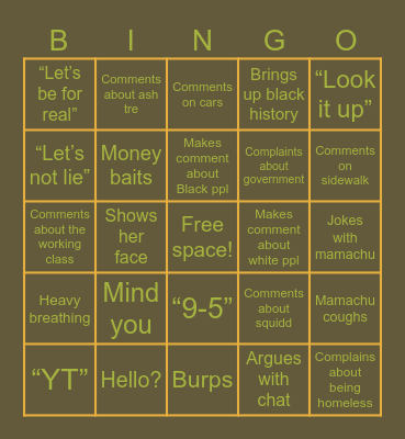 Tophia Bingo Card