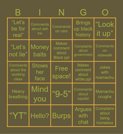 Tophia Bingo Card