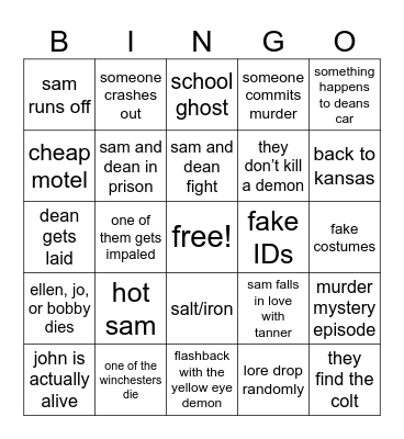 Supernatural S2 Bingo Card