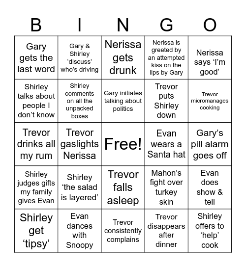 Nerissa’s Christmas Survival Bingo Card