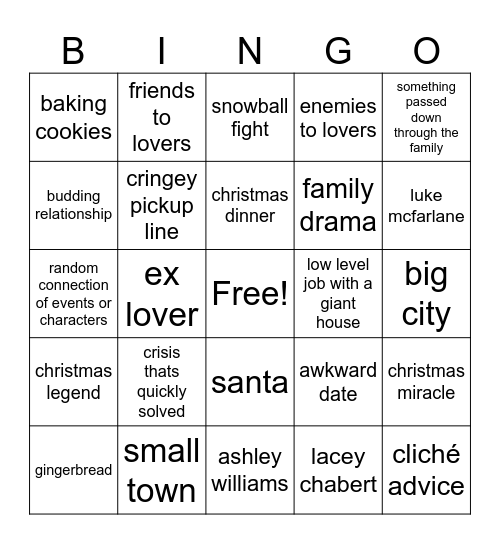 hallmark xmas movie bingo Card